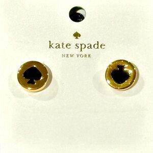 Kate Spade round gold earrings with black enamel spade, includes dust bag